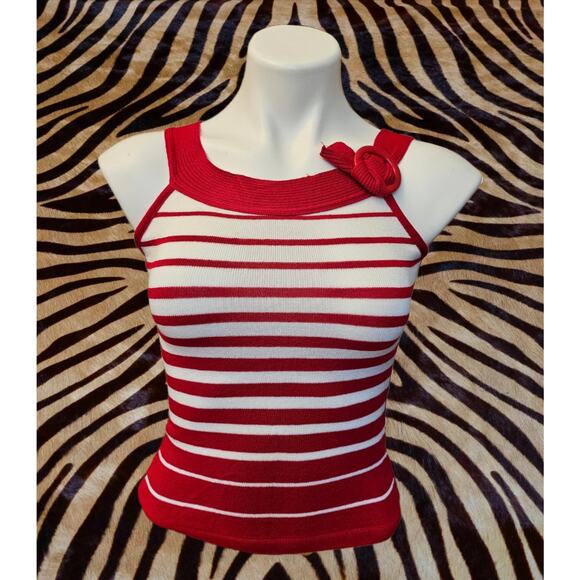Vintage 90s Deadstock Hera USA Body Con Top Red Stripe Size M - Picture 1 of 4